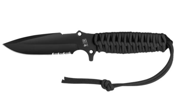 COUTEAU LE MARAUDEUR PARACORD 550 NOIR / LAME SERRATION + ETUI KYDEX SANS ATTACHE  MOLLE (TB Outdoor)