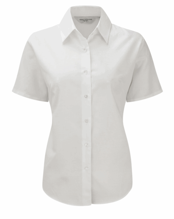 LADIES' SHORT SLEEVE TAILORED OXFORD SHIRT (IMBRETEX) By Russell Collection – Image 8