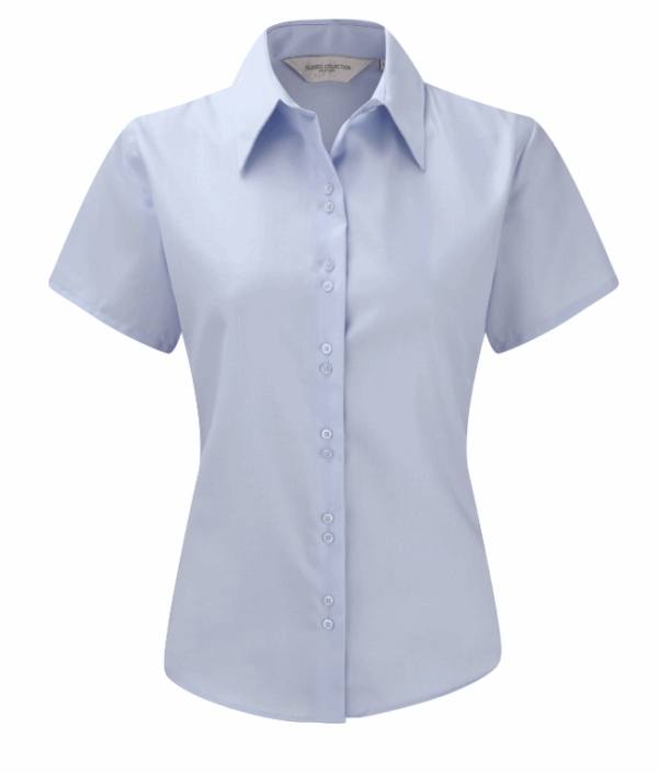 LADIES' SHORT SLEEVE TAILORED ULTIMATE NON-IRON SHIRT (IMBRETEX) By Russel Collection – Image 2