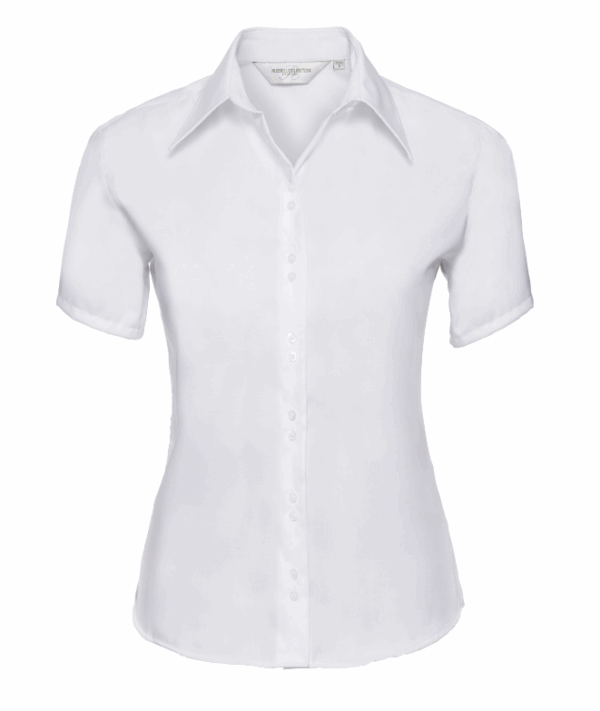 LADIES' SHORT SLEEVE TAILORED ULTIMATE NON-IRON SHIRT (IMBRETEX) By Russel Collection – Image 5