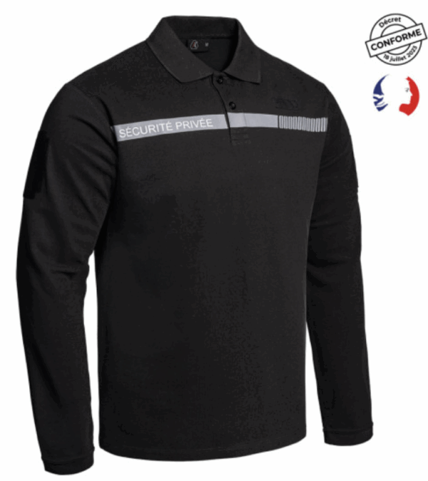 Polo SÉCU-ONE manches longues Sécurité Privée noir (A10) – Image 2